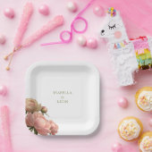 White | Trendy Vintage Rose Wedding Papieren Bordje (Feest)