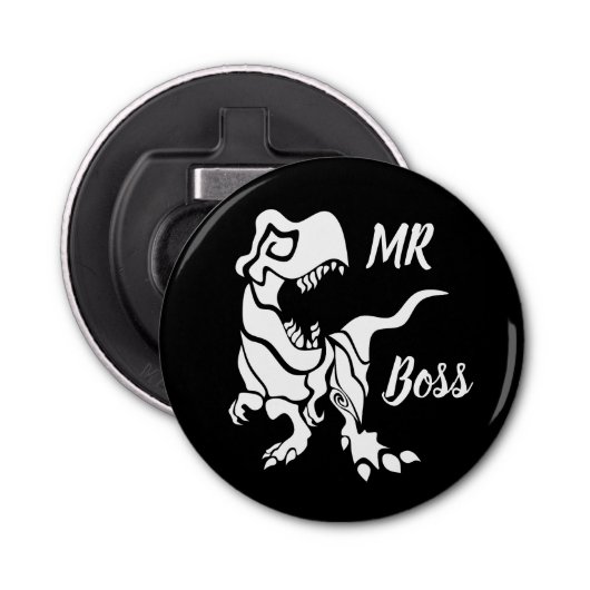 White Trex de baas Dino Button Flesopener (Voorkant)