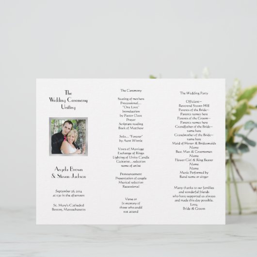 White Tri-voudig Photo Template Wedding Program (Staand voorkant)