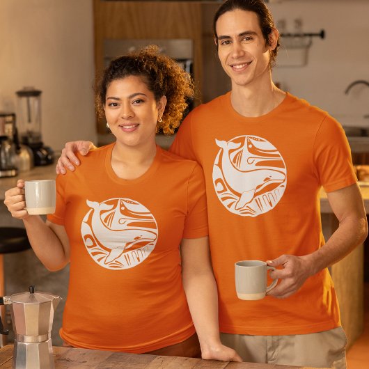 White Tribal Art Killer Whale Logo Orca Sinaasappe T-shirt