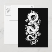 White Tribal Chinese draak op zwart Briefkaart (Voorkant / Achterkant)