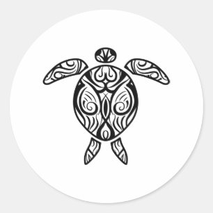 White Tribal Hawaiian Tattoo Boho Zee Turtle Ronde Sticker