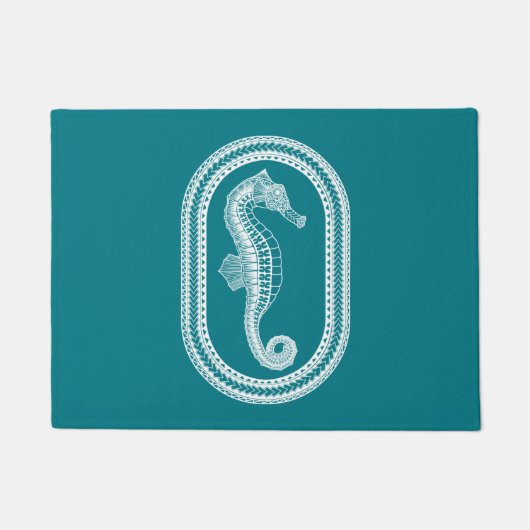 White Tribal Seahorse Deurmat (Voorkant)