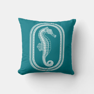 White Tribal Seahorse Kussen