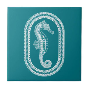 White Tribal Seahorse Tegeltje