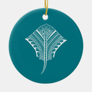 White Tribal Stingray Keramisch Ornament