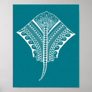 White Tribal Stingray Poster