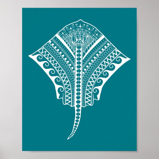 White Tribal Stingray Poster (Voorkant)