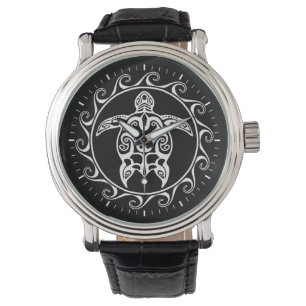 White Tribal Turtle Horloge