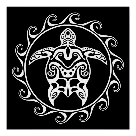 White Tribal Turtle Poster (Voorkant)