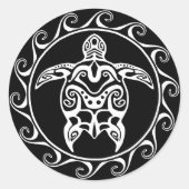 White Tribal Turtle Ronde Sticker (Voorkant)