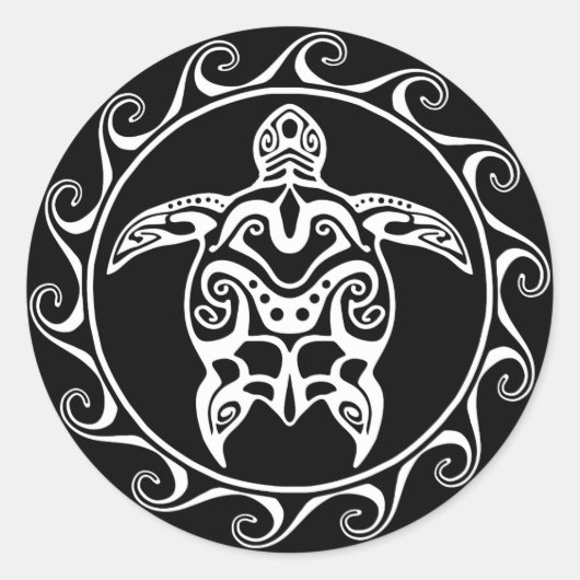 White Tribal Turtle Ronde Sticker (Voorkant)