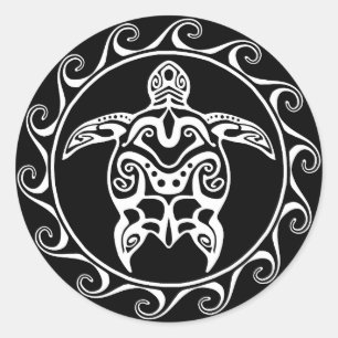 White Tribal Turtle Ronde Sticker