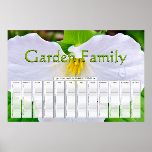 White Trillium Custom Special Days Calendar Poster (Voorkant)