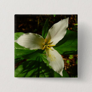 White Trillium Flower Spring Wilde Vierkante Button 5,1 Cm
