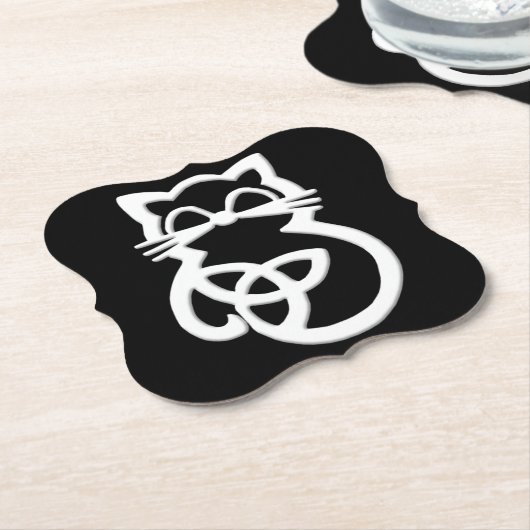 White Trinity Knot Celtic Cat Onderzetters (Gekanteld)