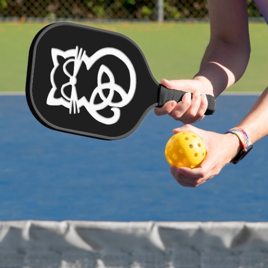 White Trinity Knot Celtic Cat Pickleball Paddle (Insitu)
