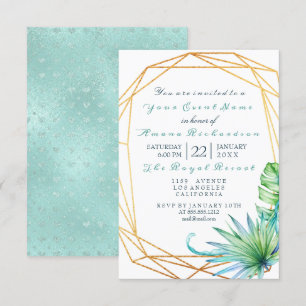 White Tropic Aqua Gold Lijst Birthday Bridal Kaart