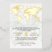 White Tropical Destination World Map Wedding Gold Folie Uitnodiging (Voorkant)