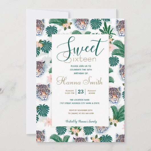 White Tropical Floral Foliage and Leopard Faces Kaart (Voorkant)