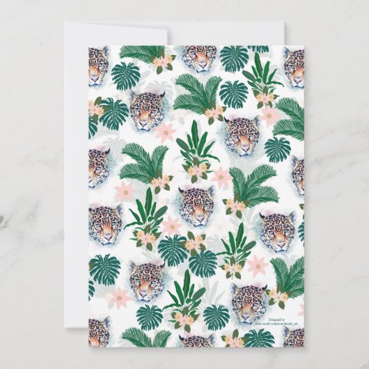 White Tropical Floral Foliage and Leopard Faces Kaart (Achterkant)
