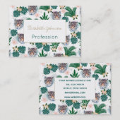 White Tropical Floral Foliage and Leopard Faces Visitekaartje (Voorkant / Achterkant)