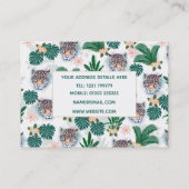 White Tropical Floral Foliage and Leopard Faces Visitekaartje (Achterkant)