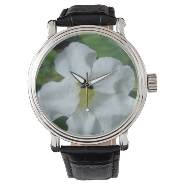 White Tropical Flower gevonden op Fiji Horloge (Voorkant)