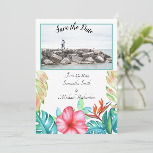 White Tropical Flowers Foto Save The Date (Staand voorkant)