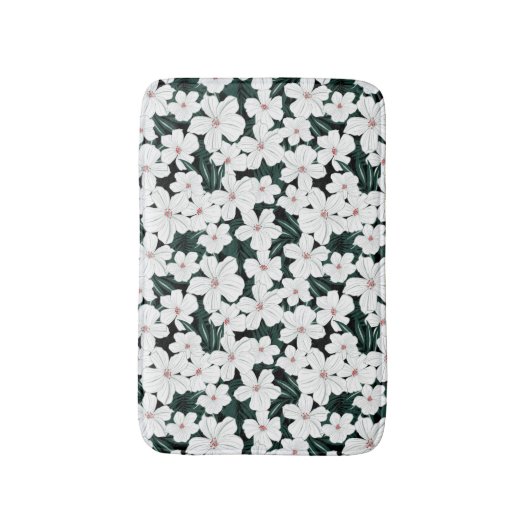 White Tropical Flowers Pattern Badmat (Voorkant Verticaal)