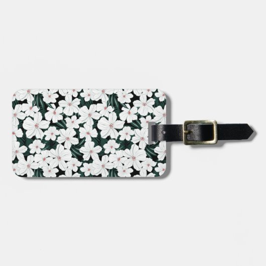 White Tropical Flowers Pattern Bagagelabel (Voorkant horizontaal)
