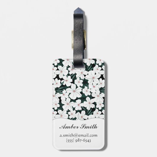 White Tropical Flowers Pattern Bagagelabel (Achterkant verticaal)