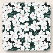 White Tropical Flowers Pattern Bier Onderzetter (Voorkant)