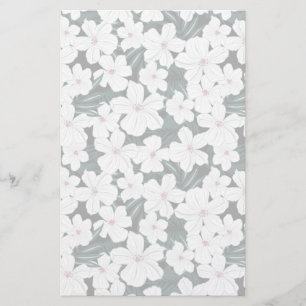 White Tropical Flowers Pattern Briefpapier