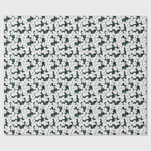White Tropical Flowers Pattern Cadeaupapier (Vlak)