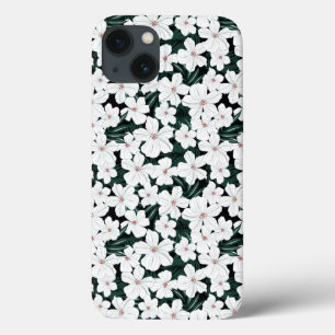 White Tropical Flowers Pattern iPhone 13 Hoesje