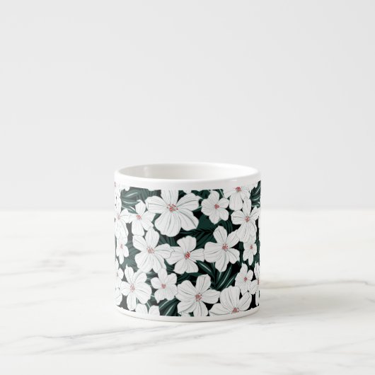 White Tropical Flowers Pattern Espresso Kop (Voorkant)