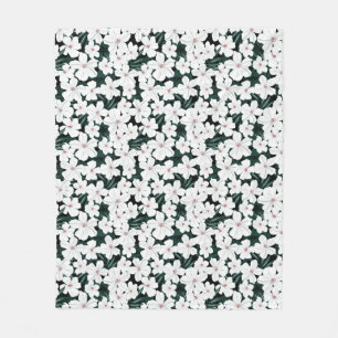 White Tropical Flowers Pattern Fleece Deken