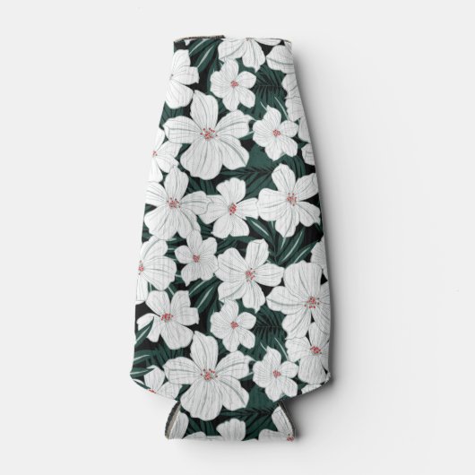White Tropical Flowers Pattern Flesjeskoeler (Voorkant)