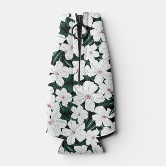 White Tropical Flowers Pattern Flesjeskoeler (Achterkant)