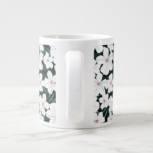 White Tropical Flowers Pattern Grote Koffiekop (Achterkant)