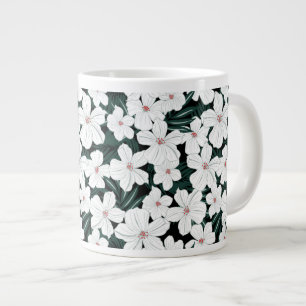 White Tropical Flowers Pattern Grote Koffiekop