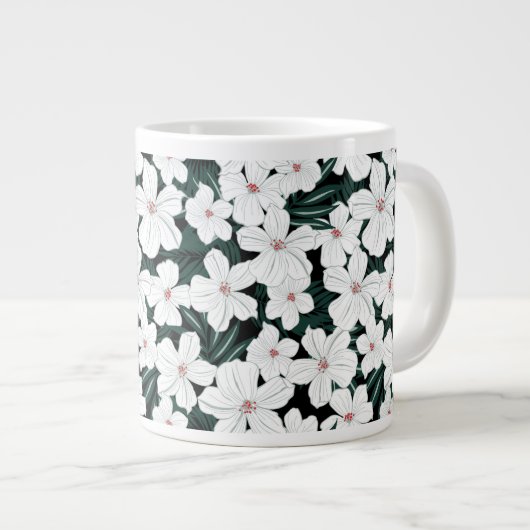 White Tropical Flowers Pattern Grote Koffiekop (Voorkant rechts)