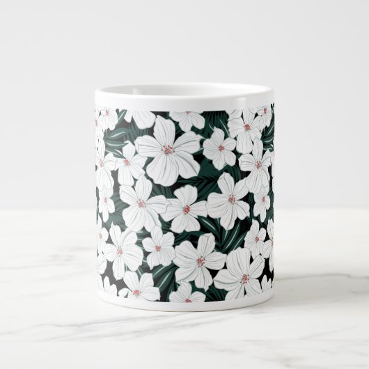 White Tropical Flowers Pattern Grote Koffiekop (Voorkant)