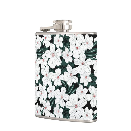 White Tropical Flowers Pattern Heupfles (Links)