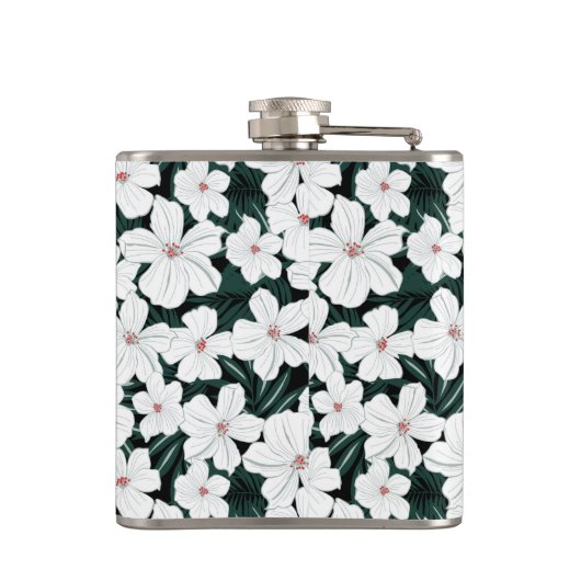 White Tropical Flowers Pattern Heupfles (Achterkant)