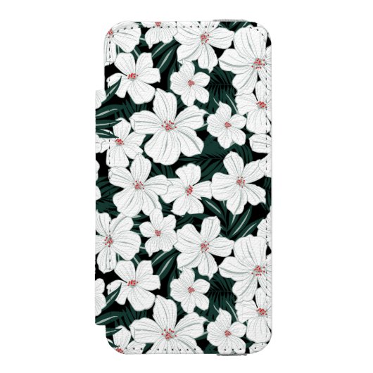 White Tropical Flowers Pattern Incipio iPhone Portemonnee Hoesje (Voorkant Agenda)