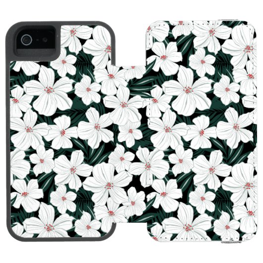 White Tropical Flowers Pattern Incipio iPhone Portemonnee Hoesje (Agenda Open)