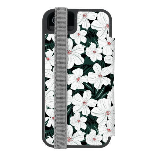 White Tropical Flowers Pattern Incipio iPhone Portemonnee Hoesje (Agenda Achterkant)