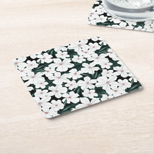 White Tropical Flowers Pattern Kartonnen Onderzetters (Schuin)